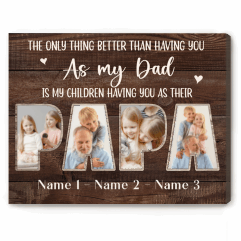 Custom Father's Day Gifts For Grandpa - Personalized Papa Photo Canvas - Papa Gift from Grandkids - Grandfather Birthday Gifts