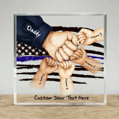 Personalized Police Dad Acrylic Plaque - Thin Blue Line Father's Day Gift - Custom Fist Bump Gift with Children's Names