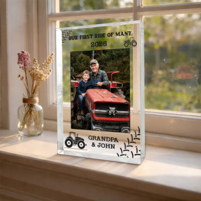 Benicee Shop 271 Our First Ride of Many Personalized Acrylic Plaque – Father's Day Gift for Farm Grandpa - Grandpa Gift From Grandkid – Grandpa Farmer Gift