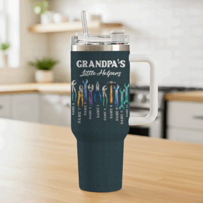 Personalized Grandpa's Garage Tumbler - Father's Day Gift for Grandpa - Custom Grandkids Names on Tools Tumbler - Grandpa Birthday Gift