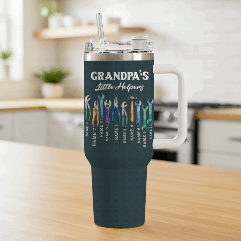 Personalized Grandpa's Garage Tumbler - Father's Day Gift for Grandpa - Custom Grandkids Names on Tools Tumbler - Grandpa Birthday Gift