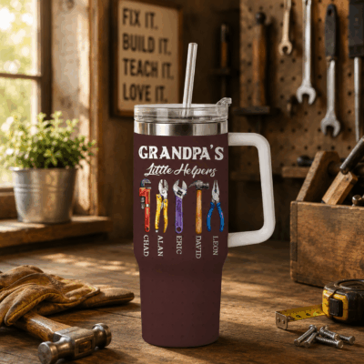 Benicee Shop 267 Personalized Grandpa's Garage Tumbler - Father's Day Gift for Grandpa - Custom Grandkids Names on Tools Tumbler - Grandpa Birthday Gift