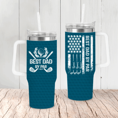 Personalized Golf Dad Tumbler with Handle - Father's Day Gift for Golf Lover - Best Dad By Par Custom Kids Names – Golf Lover Tumbler Cup