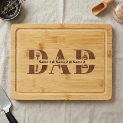 Personalized Dad Engraved Bamboo Cutting Board - Father's Day BBQ Grilling Present - Custom Kids Names Kitchen Gift for Dad