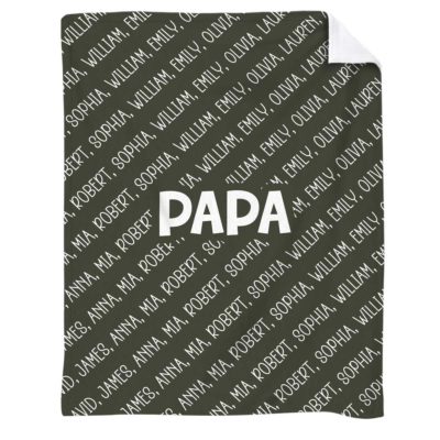 Benicee Shop 271 Personalized Papa Blanket With Grandkids Name in repeating text pattern, soft family blanket gift for Grandpa from grandchildren for Father’s Day, Birthday, Christmas