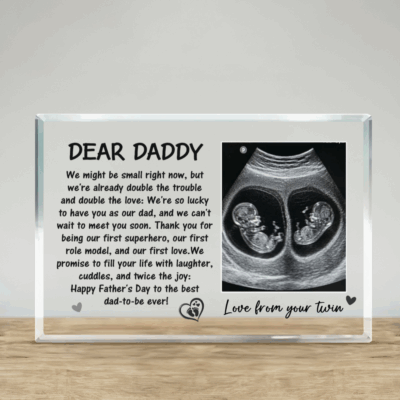 Twin Baby Scan Father's Day Gift for Dad to Be - Personalized Dear Daddy Ultrasound Acrylic Plaque - First Fathers Day Expecting Dad Keepsake