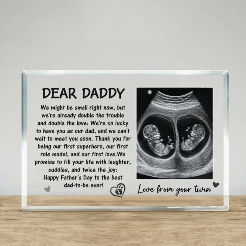 Twin Baby Scan Father's Day Gift for Dad to Be - Personalized Dear Daddy Ultrasound Acrylic Plaque - First Fathers Day Expecting Dad Keepsake