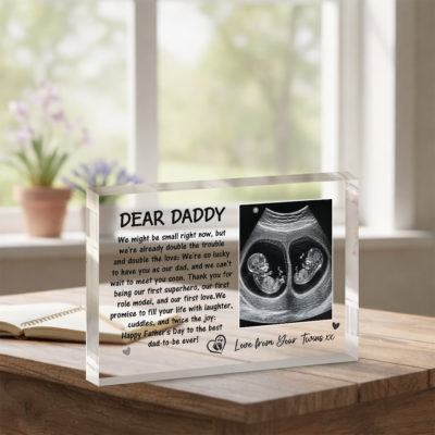 Twin Baby Scan Father's Day Gift for Dad to Be - Personalized Dear Daddy Ultrasound Acrylic Plaque - First Fathers Day Expecting Dad Keepsake