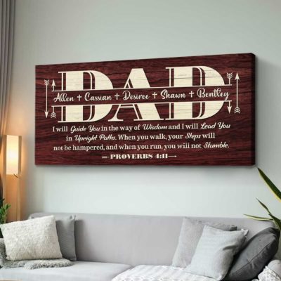 Father's Day Christian Gift – Personalized DAD Bible Verse Sign with Kids Names - Custom Gift for Religious Dad from Children