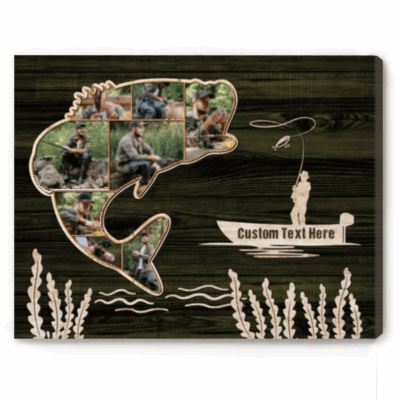 Personalized Bass Fishing Photo Collage Canvas – Father's Day Gift for Fisherman - Bass Fishing Wall Art - Fishing Lover Gifts for Dad Husband