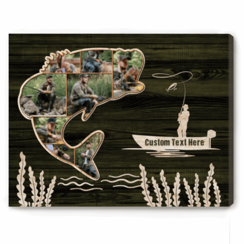 Personalized Bass Fishing Photo Collage Canvas – Father's Day Gift for Fisherman - Bass Fishing Wall Art - Fishing Lover Gifts for Dad Husband