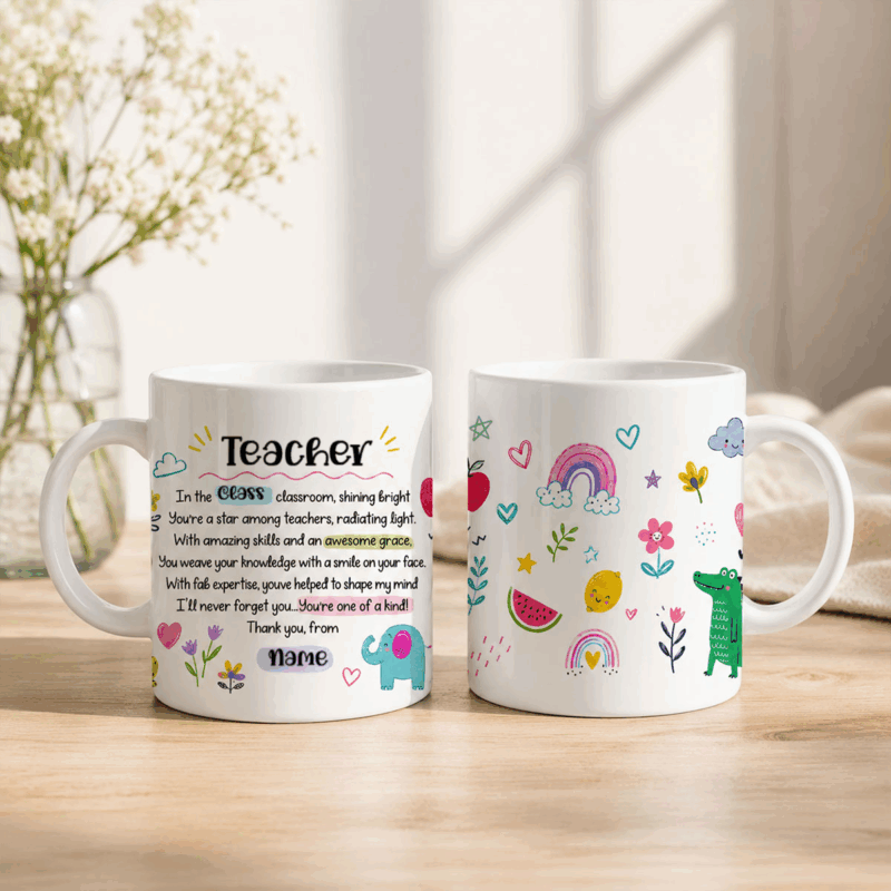 Personalized Teacher Thank You Mug, Teacher Poem Coffee Cup, Preschool Teacher Gifts, Cute Classroom Daycare Gift