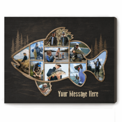 Personalized Fish Shape Canvas, Custom Fishing Picture Wall Art, Fisherman Gift for Dad, Fishing Cabin Decor