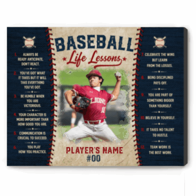 Baseball Life Lessons Canvas, Personalized Baseball Wall Art, Custom Player Name & Number, Baseball Gift for Boys & Men, Baseball Room Decor