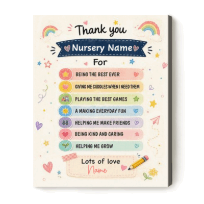 Personalised Nursery Teacher Gift, Thank You Teacher Canvas Print, Preschool Leaving Gift, Nursery School Appreciation Gift