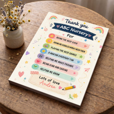 Personalised Nursery Teacher Gift, Thank You Teacher Canvas Print, Preschool Leaving Gift, Nursery School Appreciation Gift
