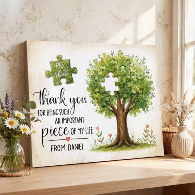 Personalized Teacher Appreciation Gift, Teacher Gift Sign, Thank You Teacher for Being an Important Piece of My Story Canvas Print