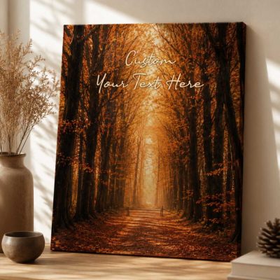 Benicee Shop 262 Personalized Autumn Scene Poem Canvas – Add Your Own Custom Text – Rustic Forest Nature Sign – Thanksgiving Gifts
