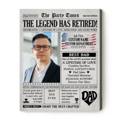 Retirement Newspaper Canvas For Dad - Personalized Retirement Gift For Father - Men's Retirement Gift