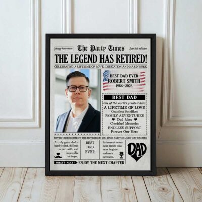 Retirement Newspaper Canvas For Dad - Personalized Retirement Gift For Father - Men's Retirement Gift