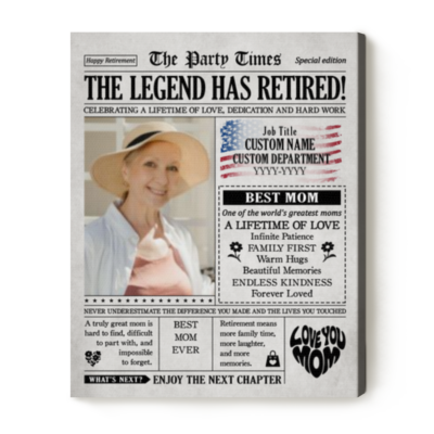 Retirement Newspaper Canvas For Mom - Personalized Retirement Gift For Mother - Women's Retirement Gift