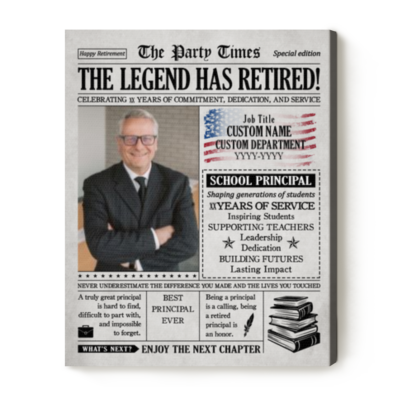 Personalized Principal Retirement Newspaper Canvas – Retirement Gift for Principal - School Administrator Retirement Gift