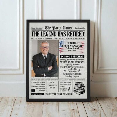 Personalized Principal Retirement Newspaper Canvas – Retirement Gift for Principal - School Administrator Retirement Gift