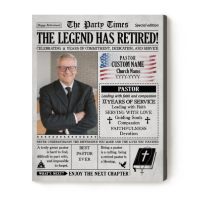 Personalized Retired Pastor Newspaper Canvas - Pastor Retirement Gift - Retirement Gifts for Priests - Pastor Appreciation Gift