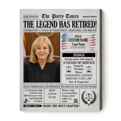Personalized Retired Judge Newspaper Canvas - Retirement Gift for Judge - Gift for Retiring Judge