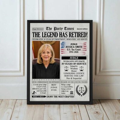Personalized Retired Judge Newspaper Canvas - Retirement Gift for Judge - Gift for Retiring Judge