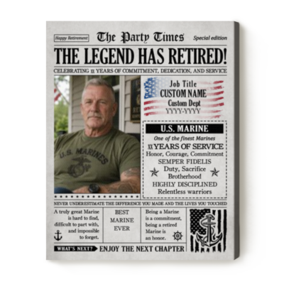 Personalized Marine Retirement Newspaper Canvas - Marine Corps Retirement Gift - USMC Farewell Gift - Military Retirement Gift