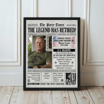 Personalized Marine Retirement Newspaper Canvas - Marine Corps Retirement Gift - USMC Farewell Gift - Military Retirement Gift