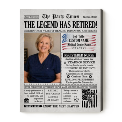 Personalized RN Retirement Newspaper Canvas - Registered Nurse Retirement Gift - Retired RN Gift
