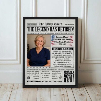 Personalized RN Retirement Newspaper Canvas - Registered Nurse Retirement Gift - Retired RN Gift