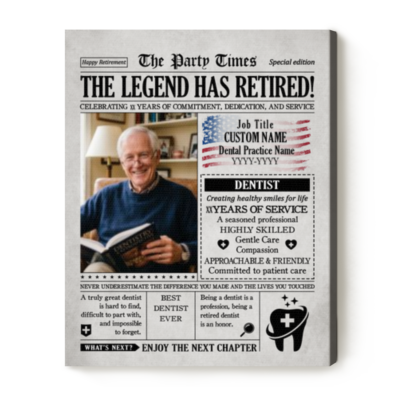 Personalized Dentist Retirement Newspaper Canvas - Dental Retirement Gift - Retirement Gift for Dentist
