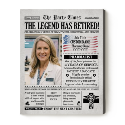 Personalized Pharmacist Retirement Newspaper Canvas - Pharmacist Retirement Gift - Retirement Gift for Pharmacist