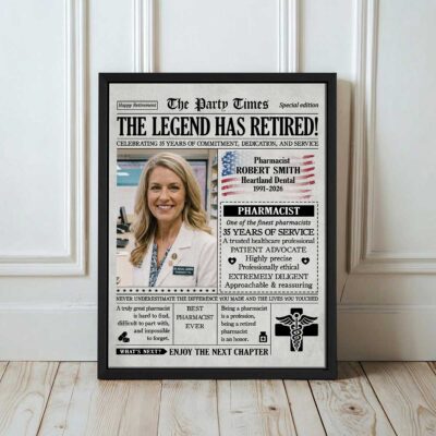 Personalized Pharmacist Retirement Newspaper Canvas - Pharmacist Retirement Gift - Retirement Gift for Pharmacist