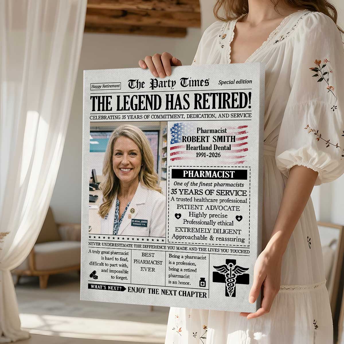 Personalized Pharmacist Retirement Newspaper Canvas - Pharmacist Retirement Gift - Retirement Gift for Pharmacist