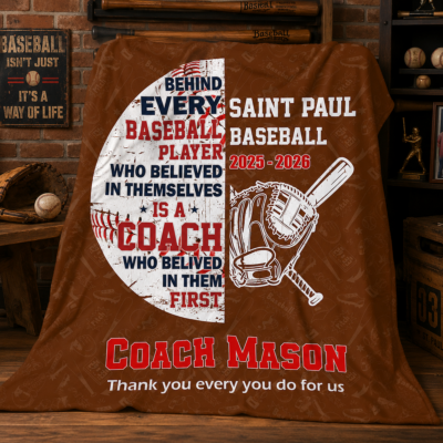 Personalized Baseball Coach Blanket, End of Season Baseball Coach Gift, Thank You Baseball Coach Gift