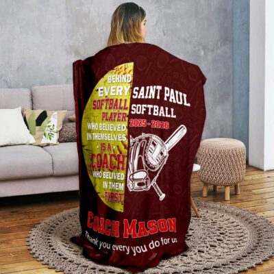 Personalized Softball Coach Blanket, End of Season Softball Coach Gift, Softball Coach Gift from Team