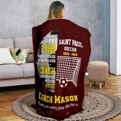 Benicee Shop 264 Personalized Soccer Coach Blanket, End of Season Coach Appreciation Gift, Soccer Coach Gift from Team