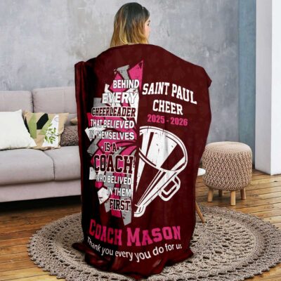 Benicee Shop 262 Personalized Cheer Coach Blanket, End of Season Coach Appreciation Gift, Cheerleading Coach Gift from Team