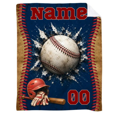 Personalized Baseball Blanket With Name, Baseball Player Gift, Senior Night Baseball Blanket, Baseball Team Gift For Son