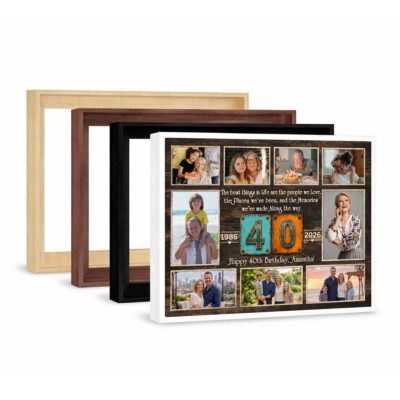 Personalized 40th Birthday Photo Collage Canvas, 40th Birthday Gift for Her Him, Presents For Turning Forty, 40th Birthday Milestone Gift