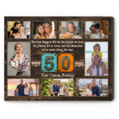 Personalized 50th Birthday Photo Collage Canvas, 50th Birthday Gift for Mom Dad, Fiftieth Milestone Family Present