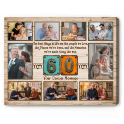 Personalized 60th Birthday Photo Collage Canvas, 60th Birthday Gift for Grandma Grandpa, Sixtieth Milestone Family Present
