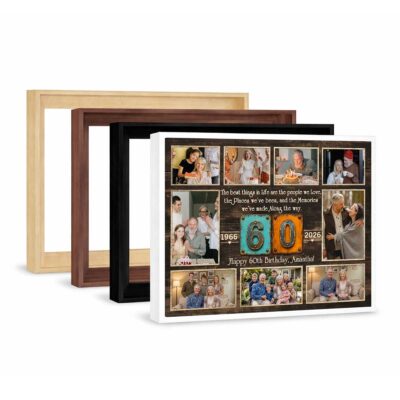 Personalized 60th Birthday Photo Collage Canvas, 60th Birthday Gift for Grandma Grandpa, Sixtieth Milestone Family Present