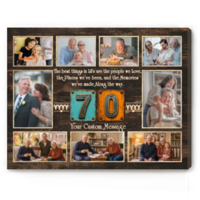 Personalized 70th Birthday Photo Collage Canvas, 70th Birthday Gift for Grandma Grandpa, Seventieth Milestone Family Present