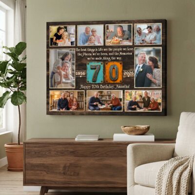 Personalized 70th Birthday Photo Collage Canvas, 70th Birthday Gift for Grandma Grandpa, Seventieth Milestone Family Present