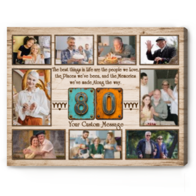 Personalized 80th Birthday Photo Collage Canvas, 80th Birthday Gift for Grandma Grandpa, Eightieth Milestone Family Present